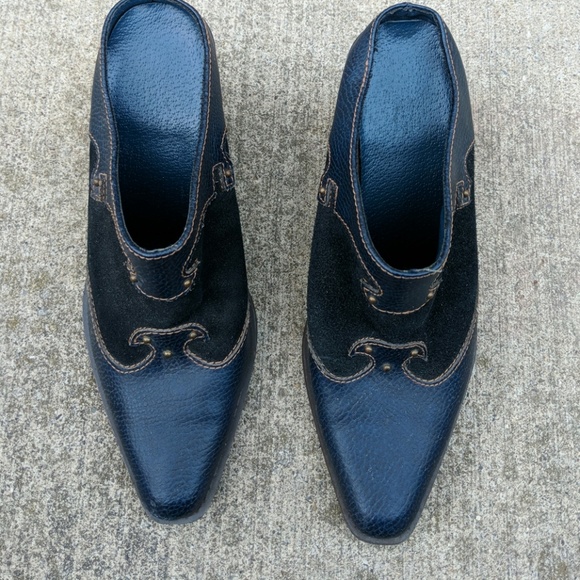 Cowboy boot slides slip-on heeled clogs navy 7 - Picture 3 of 8
